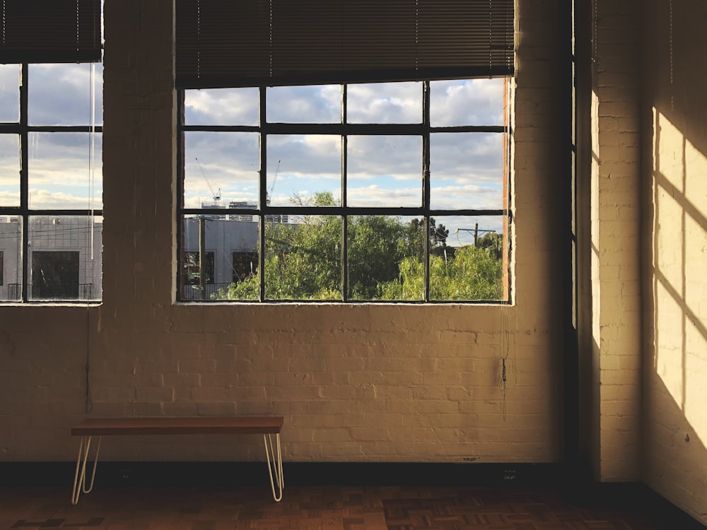 glass-panel window with black steel frame