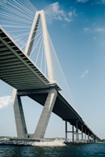 white suspension bridge on water
