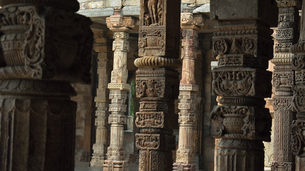 brown concrete pillars