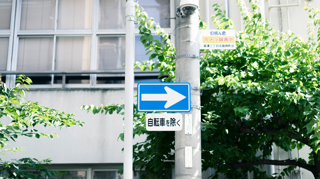 blue and white street signage