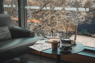 ceramic mugs on table