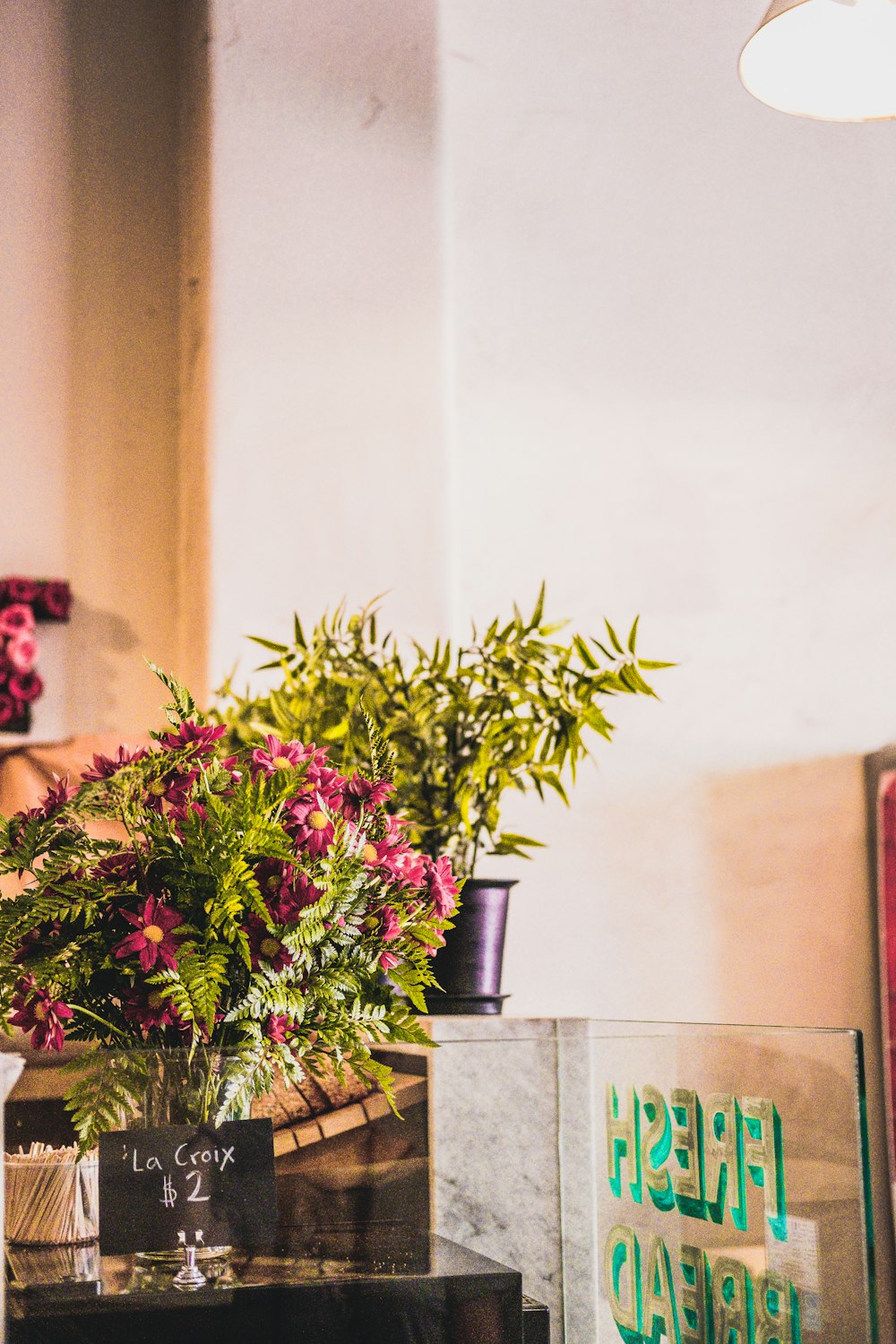 purple petaled flower arrangement