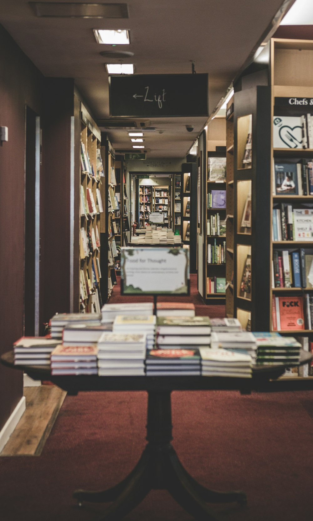 books on top of table located in the library