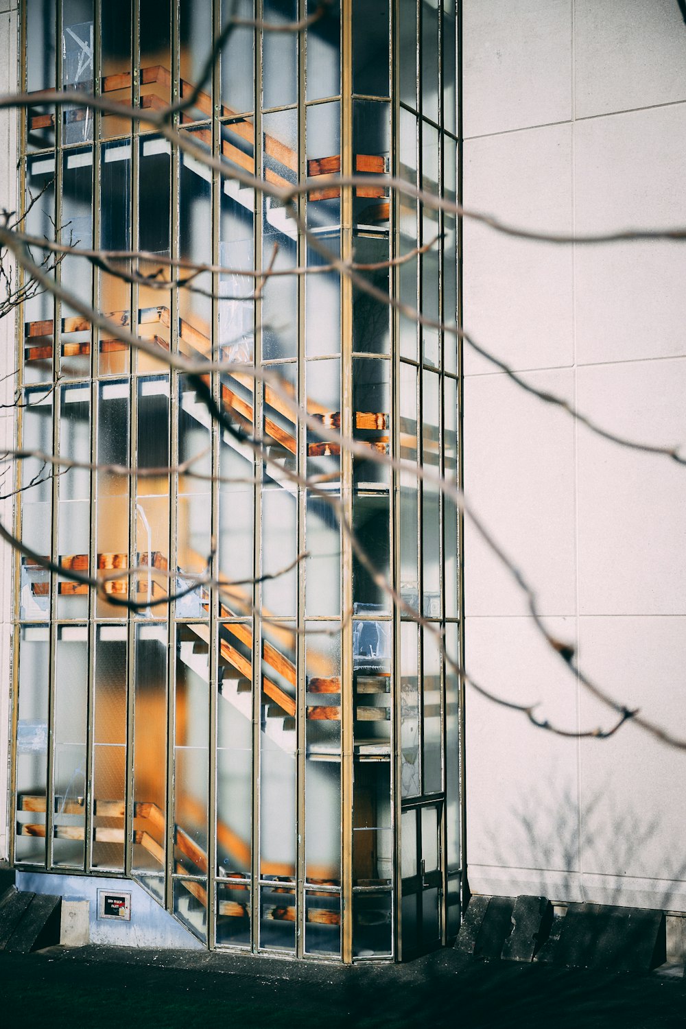 building with brown wooden staircases