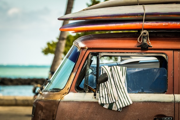 black and white stripe shirt on vehicle window