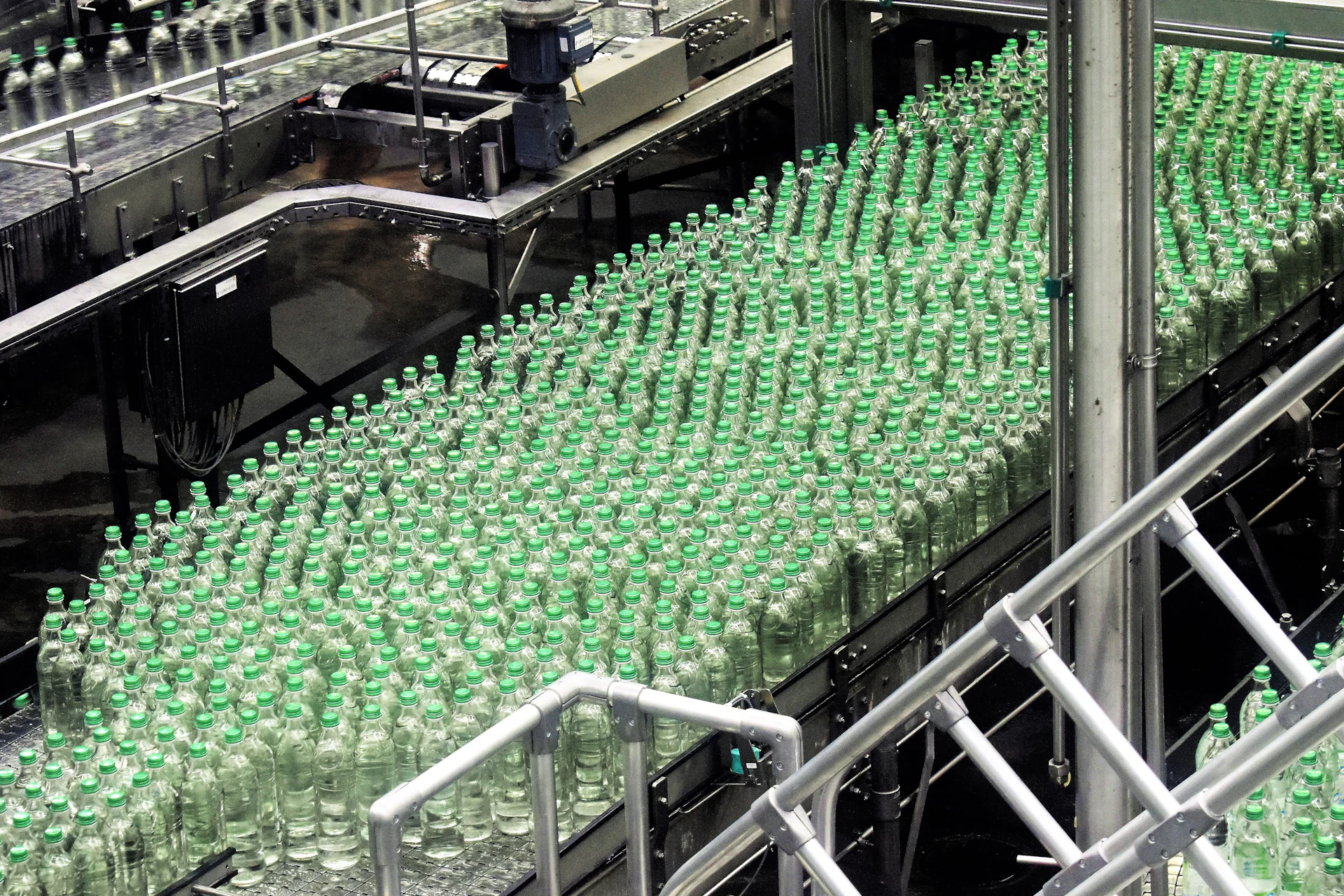 Bottles on an industrial filling machine