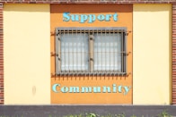 brown steel window frame with text overlay