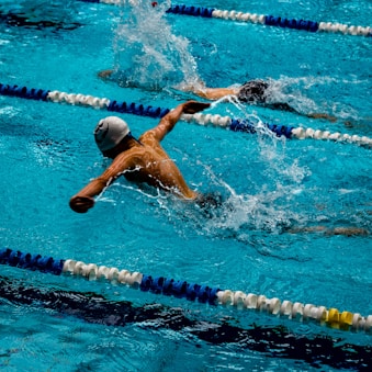 person swimming on marathon