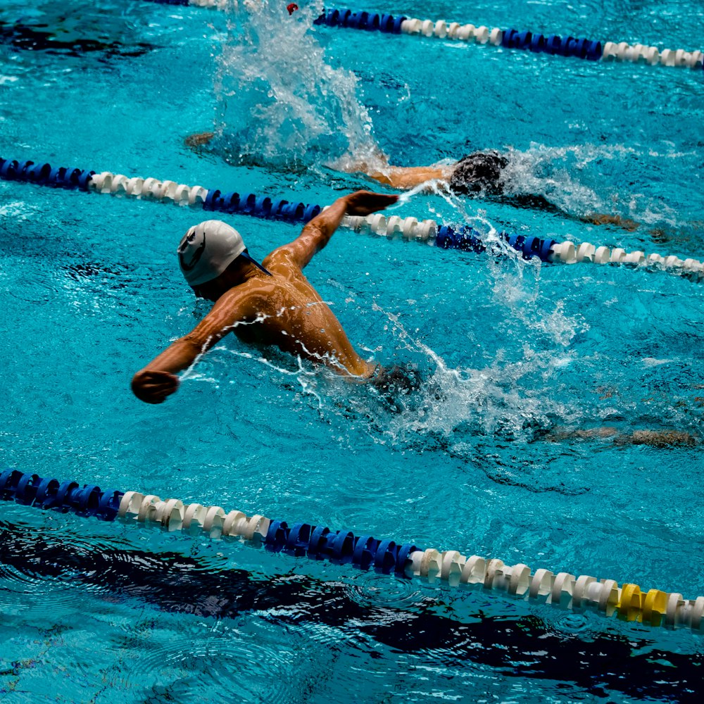 person swimming on marathon