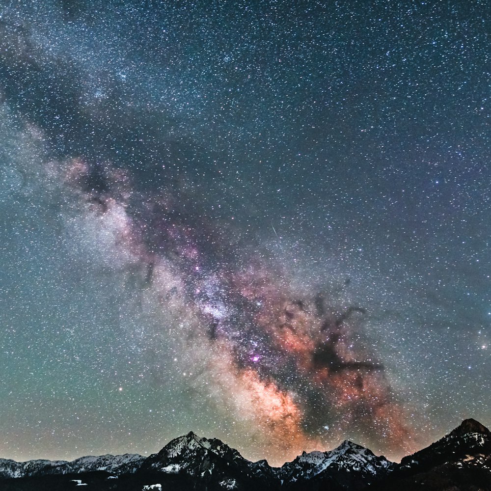 mountain under starry night