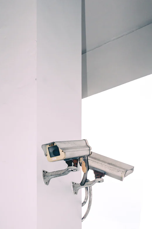 Outdoor CCTV cameras recording in infrared night mode
