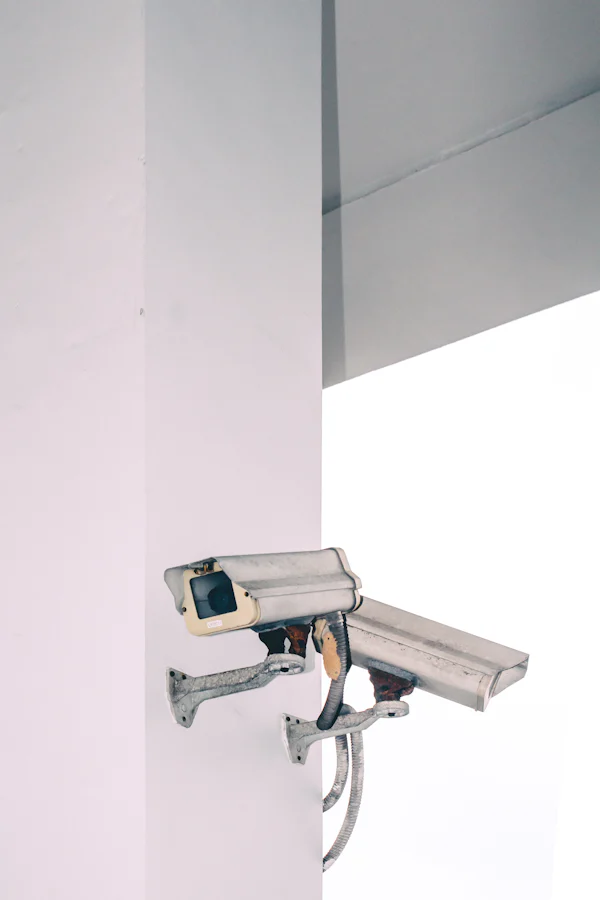CCTV bullet cameras installed on a wall