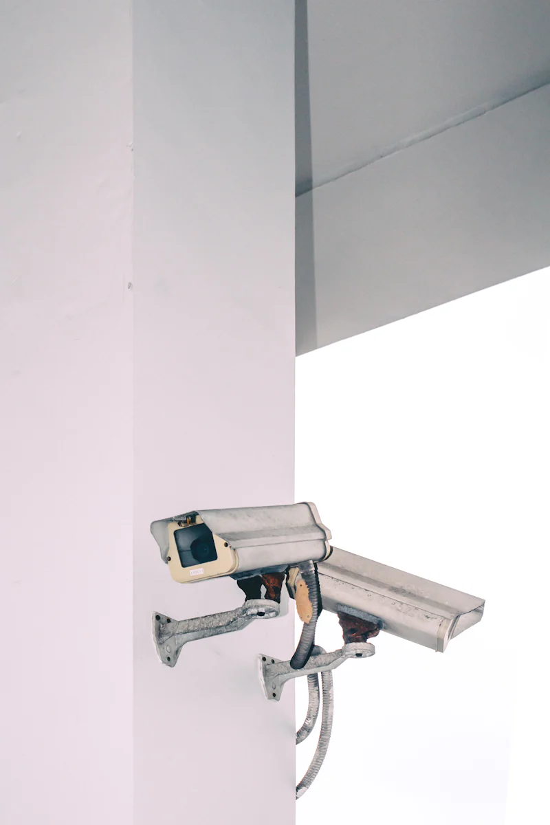 CCTV bullet cameras installed on a wall