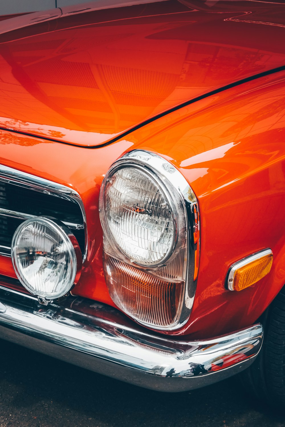 closeup view of orange vehicle