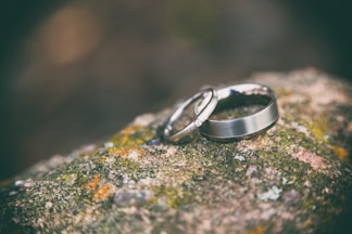 two silver-colored rings on stone