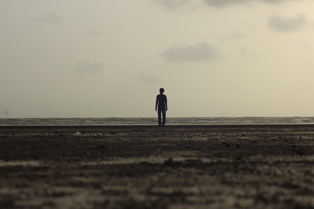 silhouette of man standing on seashore
