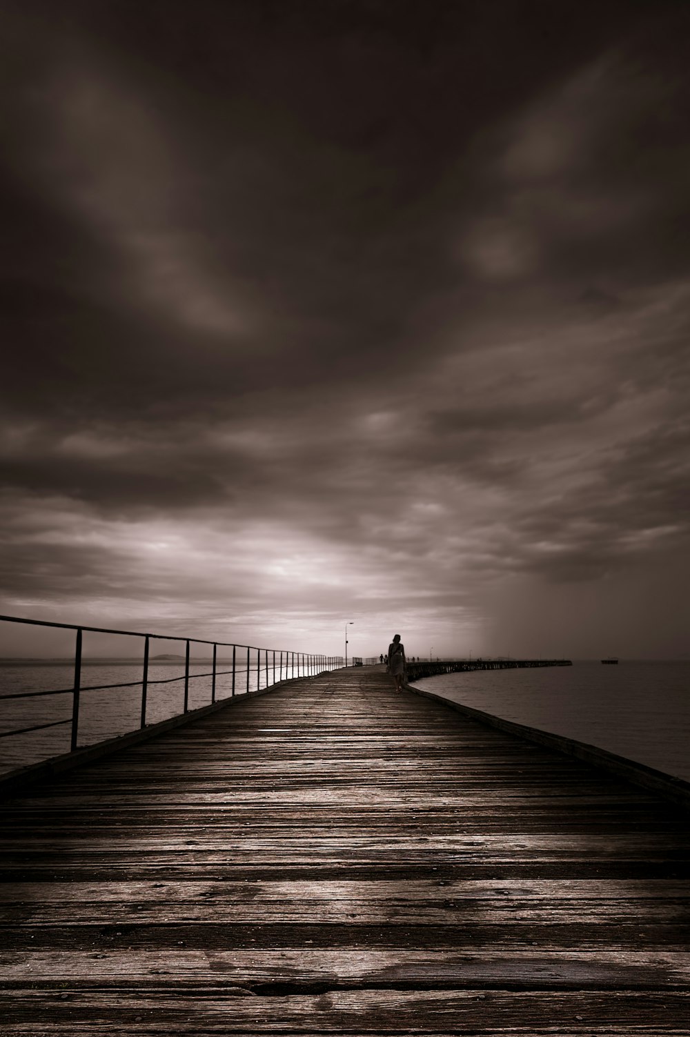 person standing on wooden dock