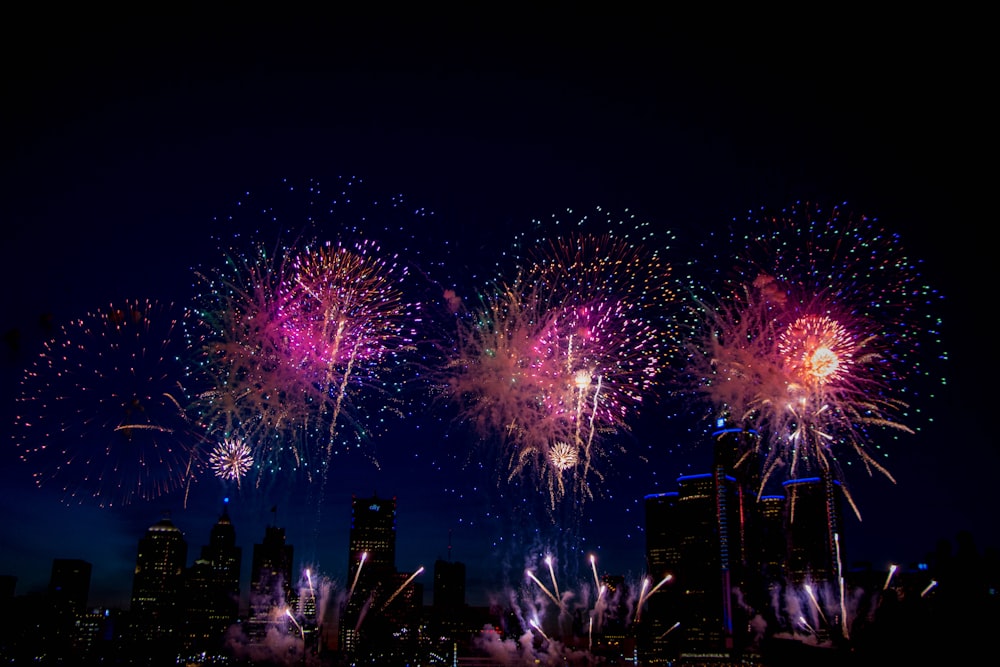 purple and pink fireworks