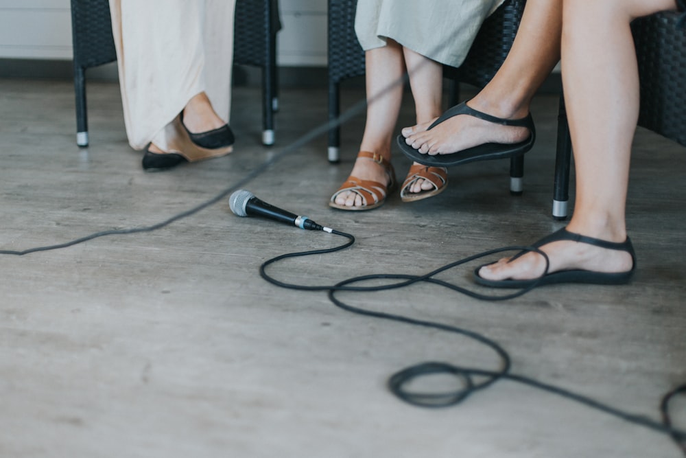 black microphone on floor