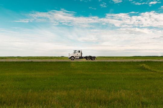 white freight truck on farm in Montana United States
