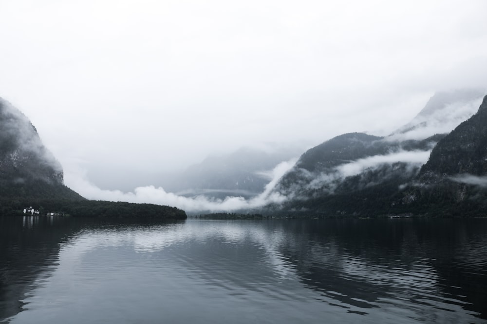 body of water grayscale photo