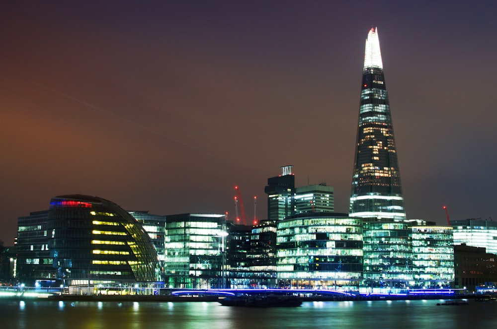 high-rise building cityscape at night