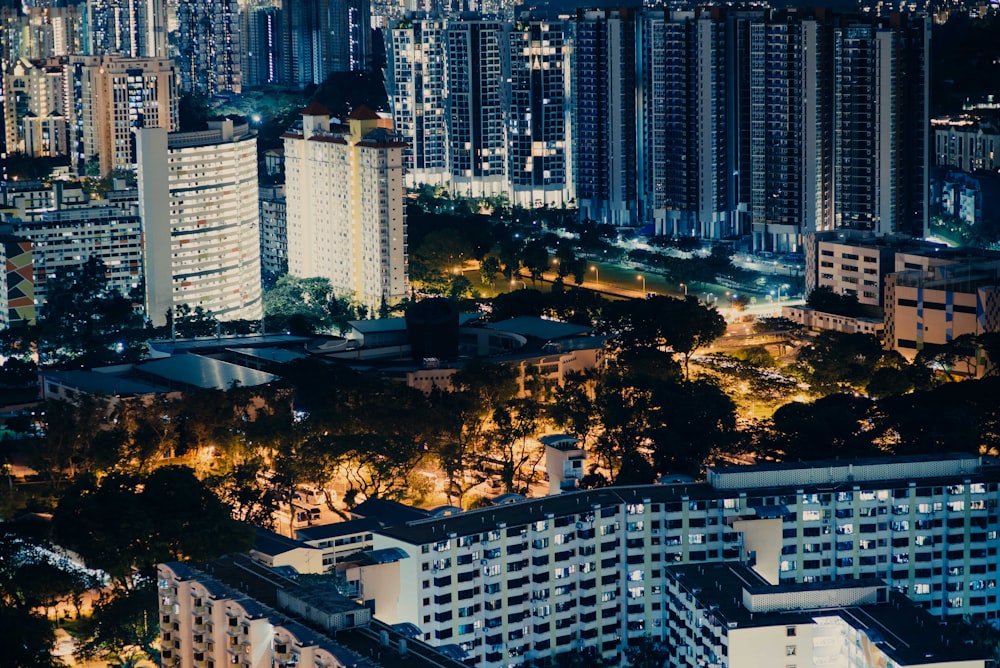 aerial view of lighted building