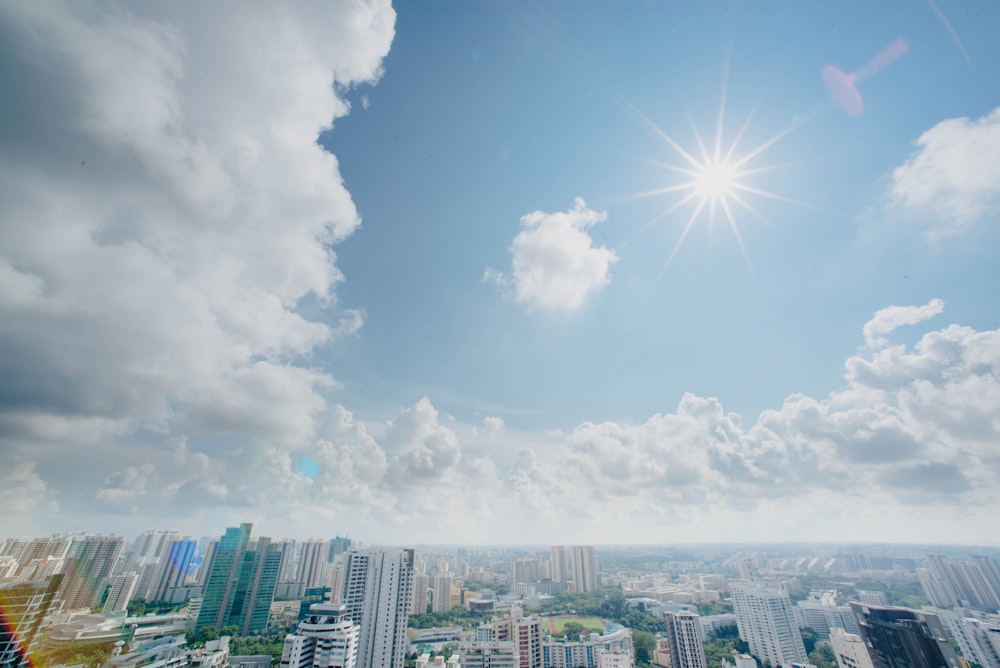 aerial photo of sunrise above cityscape