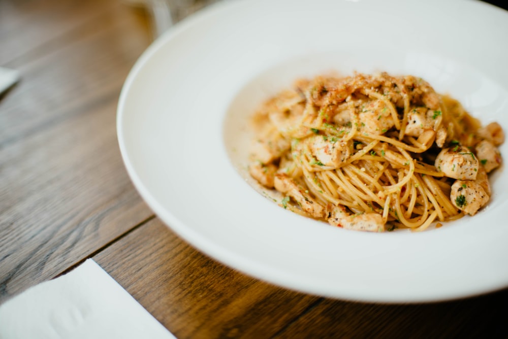 pasta with tofu on plate