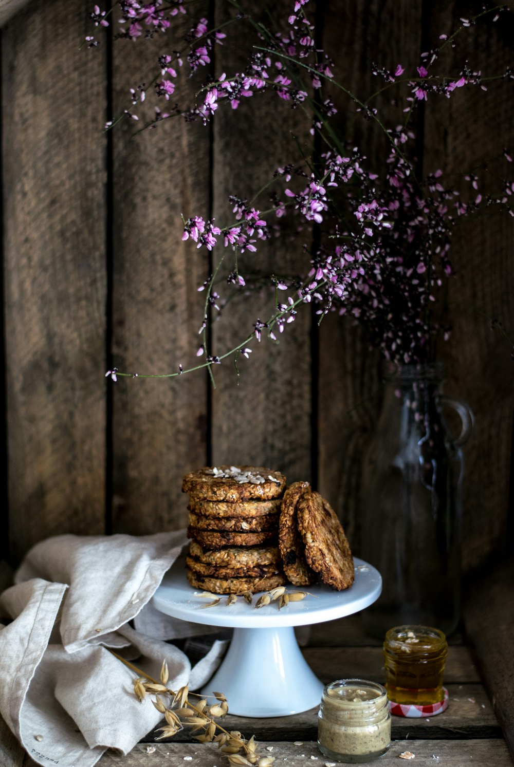 cookies on top of white ceramic footed tray