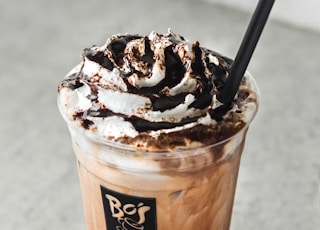 ice coffee cup on gray surface