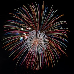 A colorful display of various firecrackers lighting up the night sky in celebration.