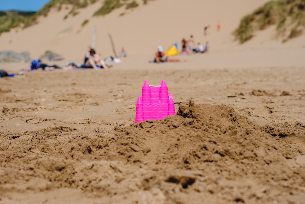 pink castle toy in shore at daytime