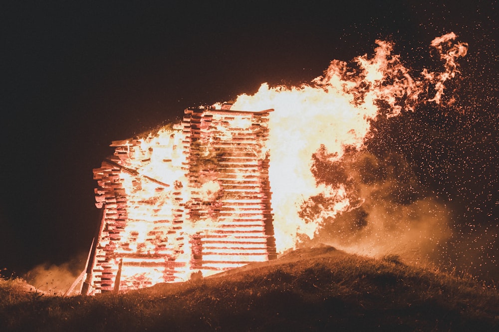 burning wood stack