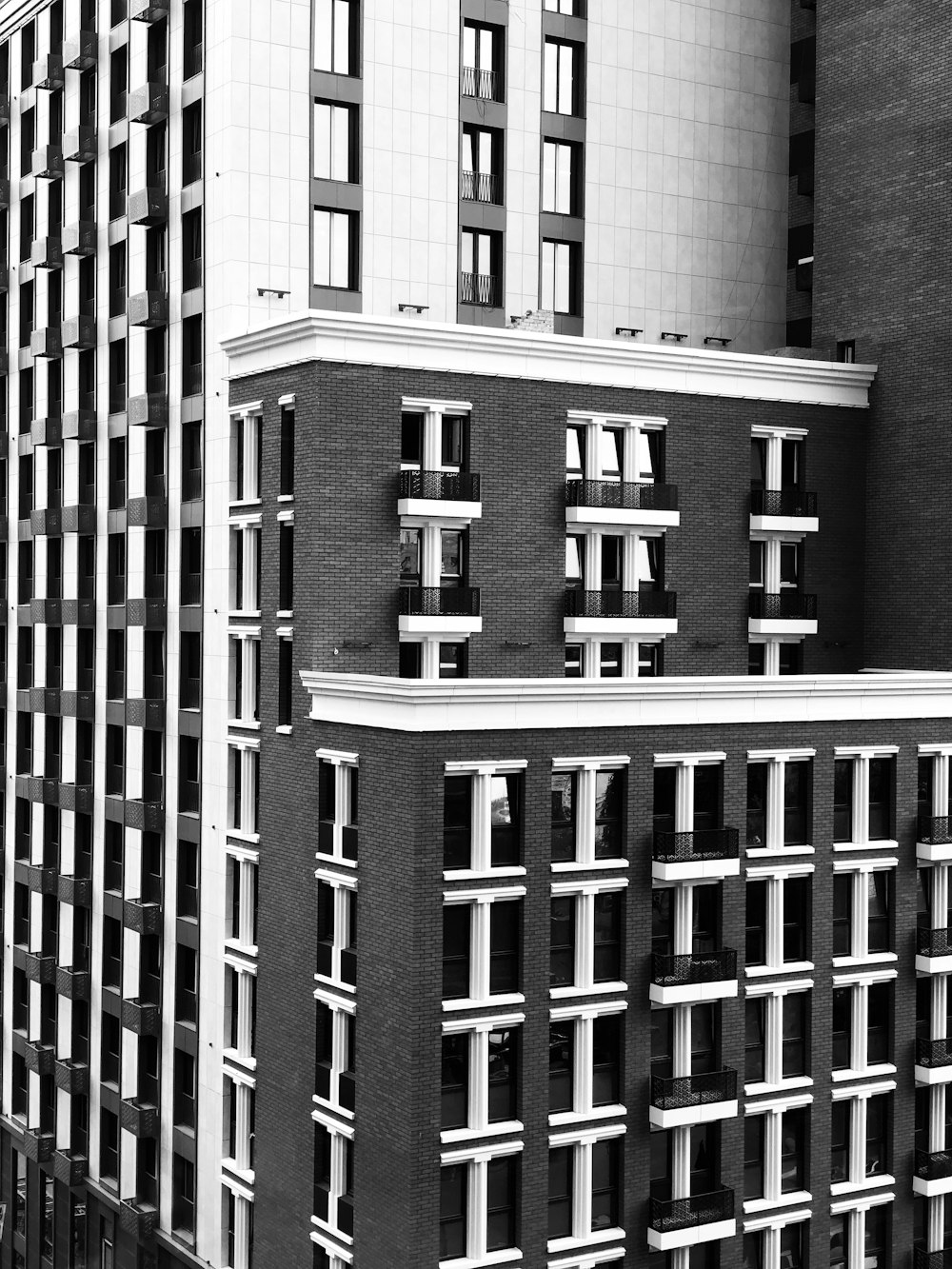 black and white high-rise building