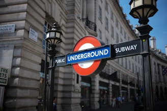 Underground subway signage near building