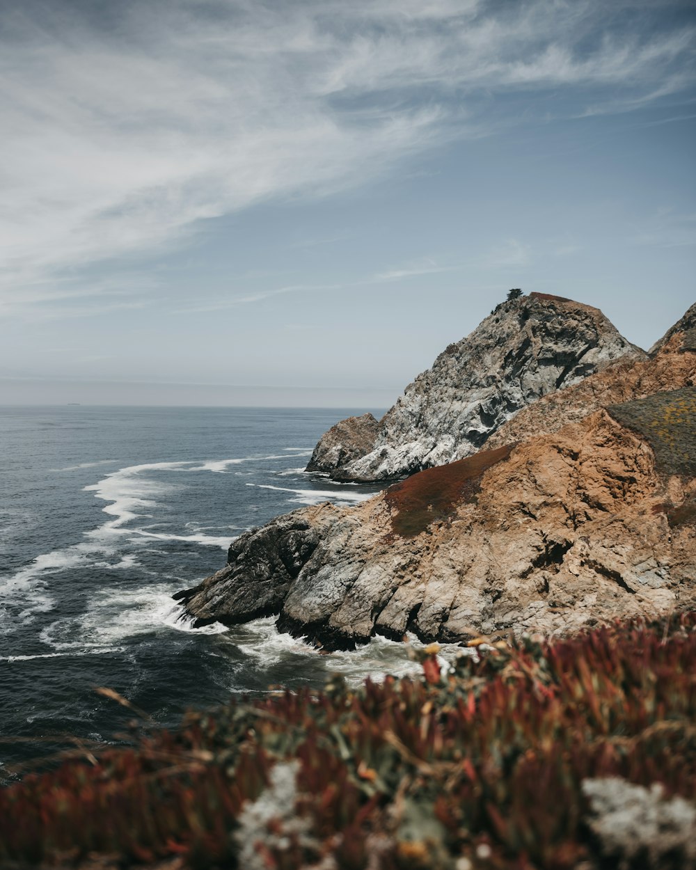 mountain beside sea under sky