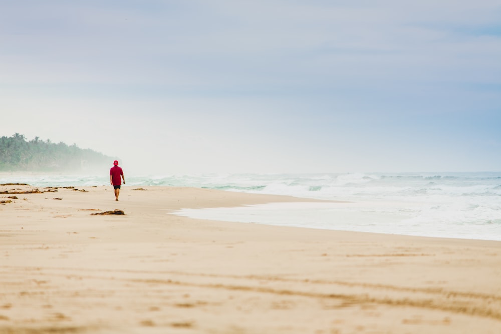 person walking on seashore