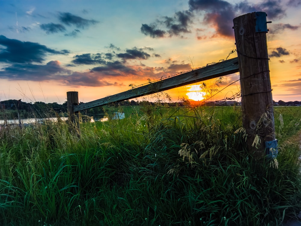 landscape photo of grass field under nimbus clouds during golden hour