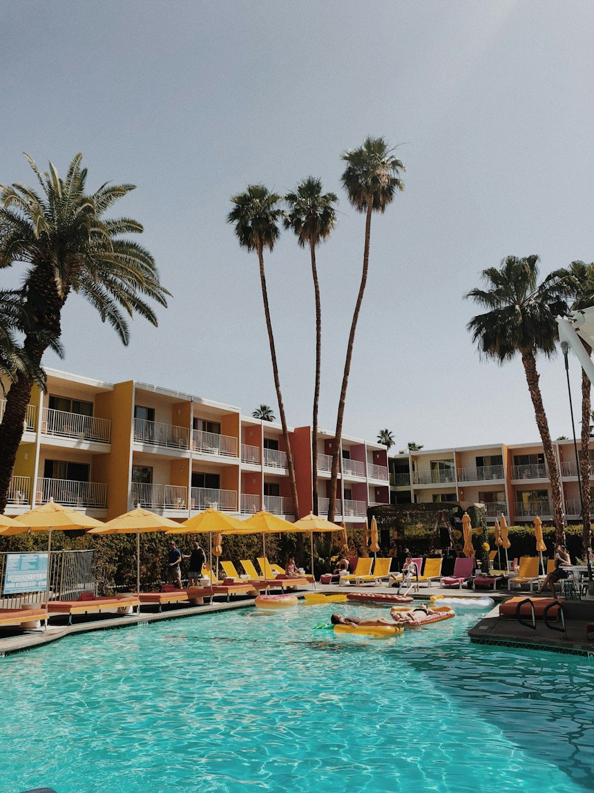 Palm trees beside a hotel pool at The Saguaro in Palm Springs