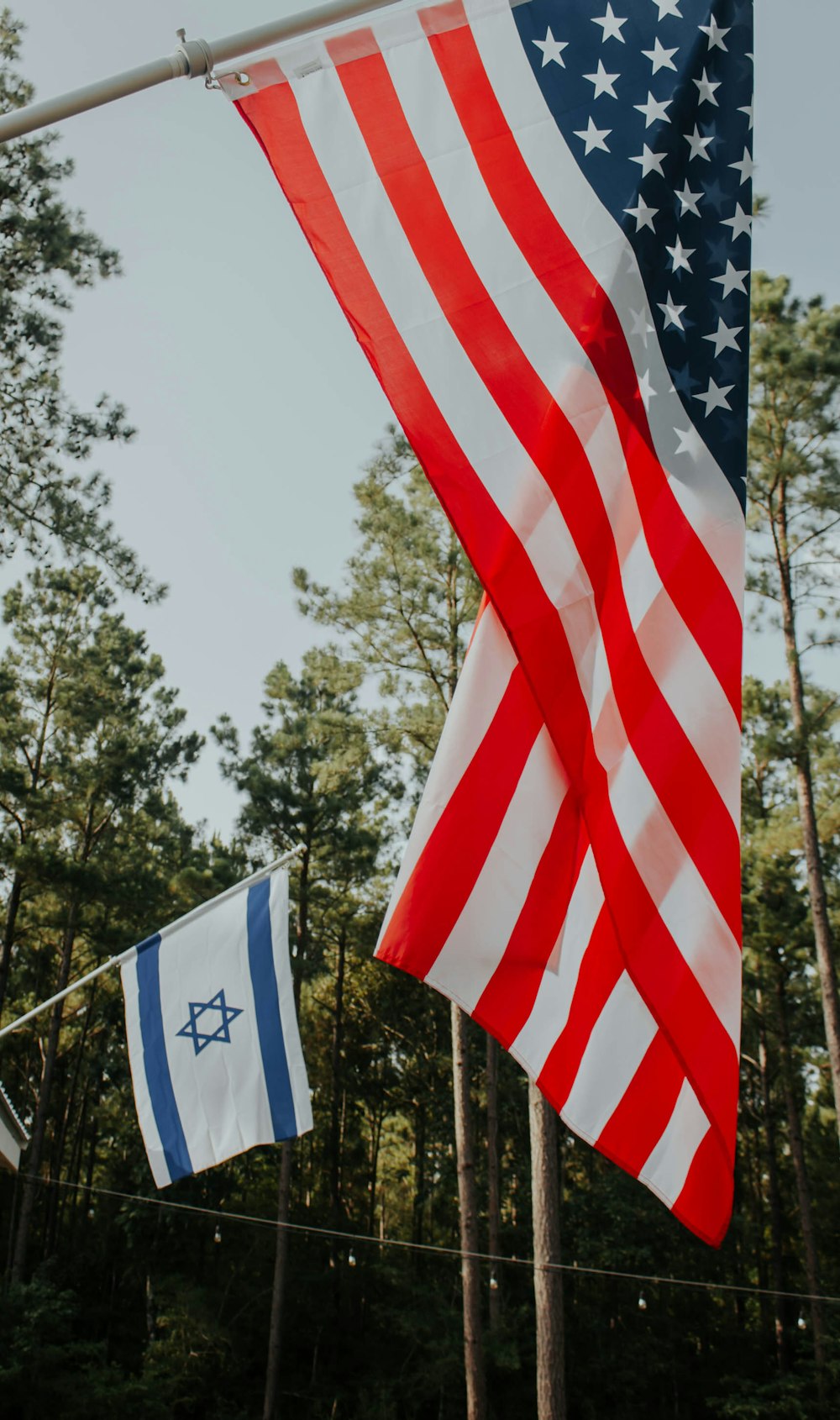 American Flag on gray pole