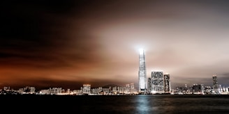 city skyline near body of water during nighttimne