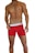 A muscular male torso is displayed, wearing bright red boxer briefs with a white waistband. The waistline of the briefs has a brand logo visible on it. The skin tone is tanned and the individual is posed in a confident stance.