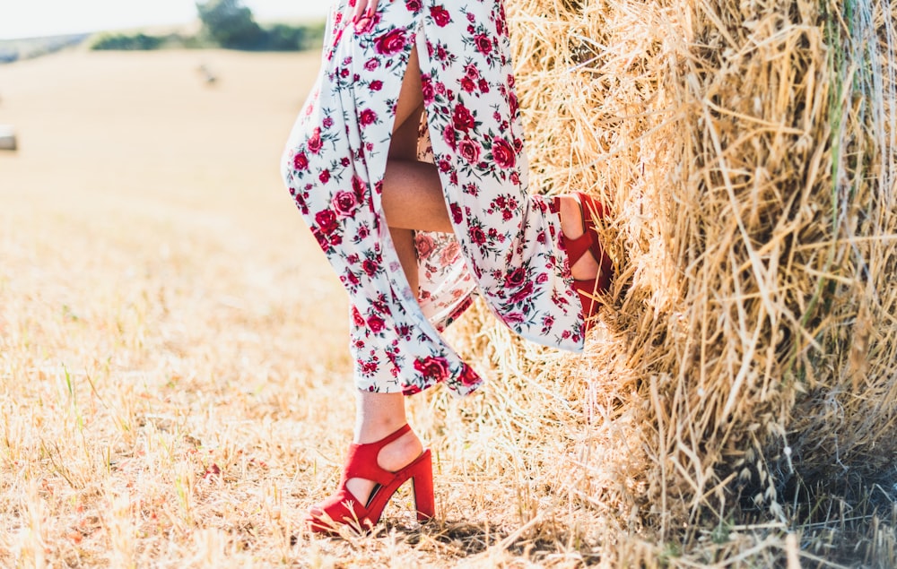 woman standing on hay