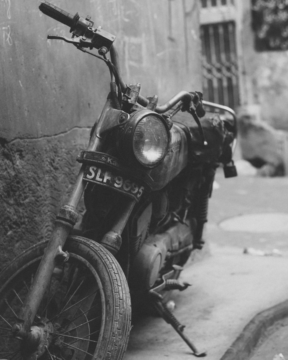 grayscale photography of standard motorcycle