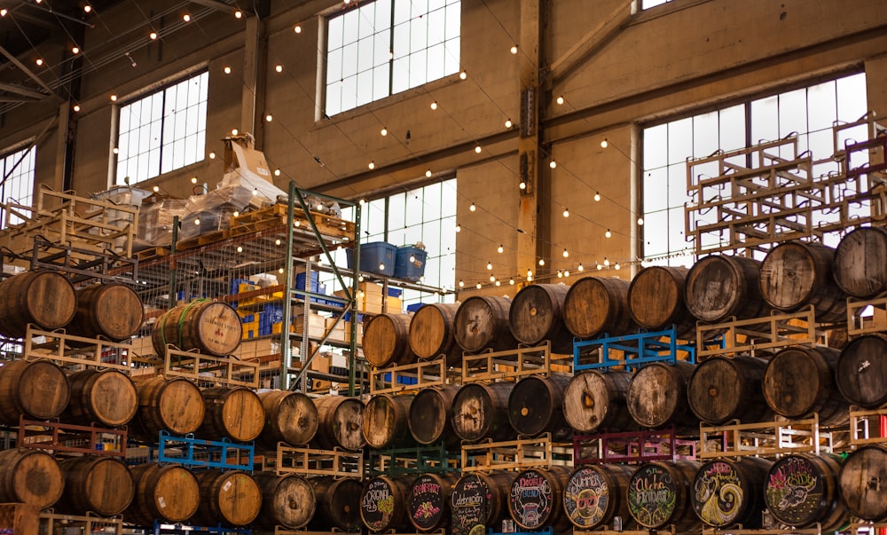 piled wooden barrels