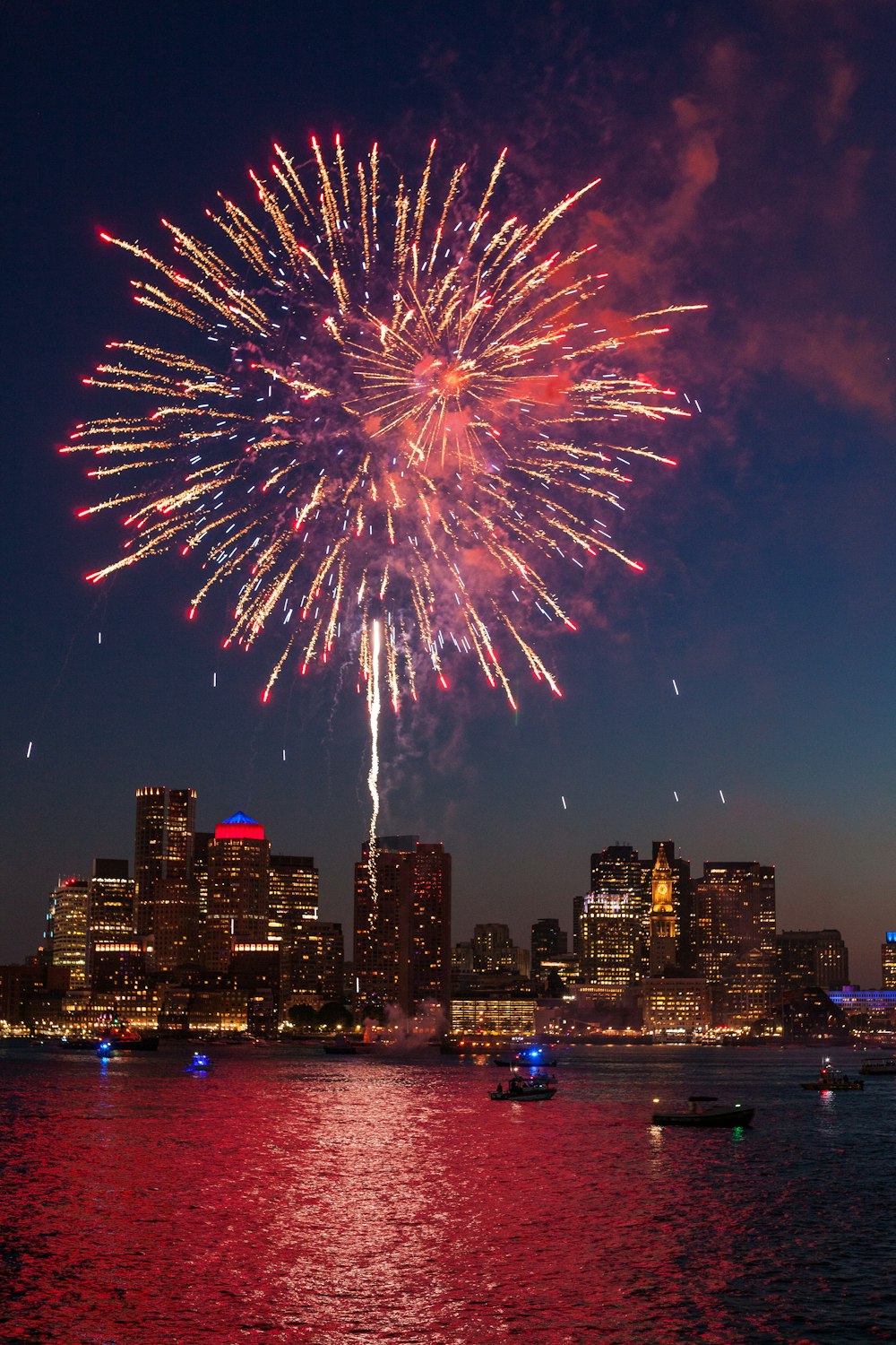 fireworks over city skyline