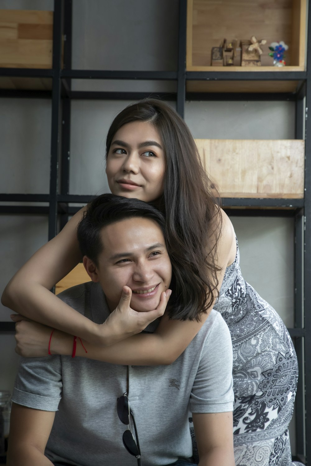 woman hugging smiling man