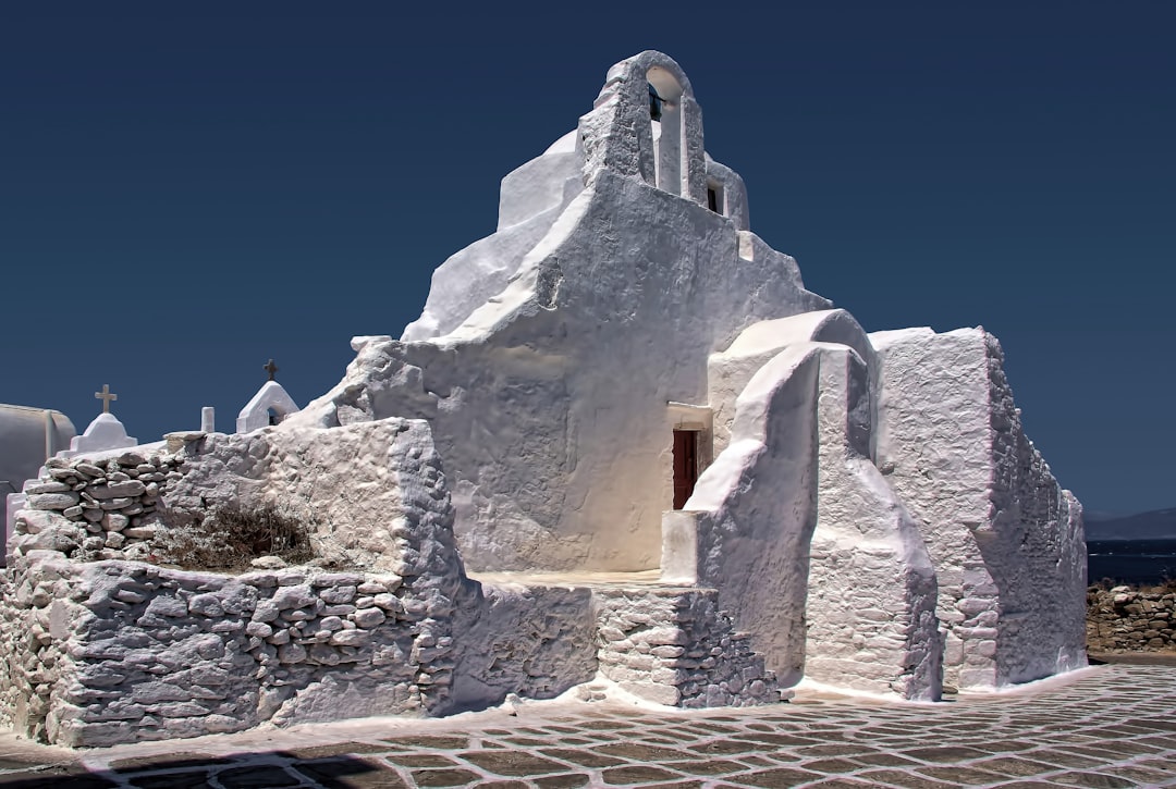 white concrete building under blue sky, Panagia Paraportiani church