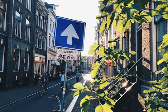 Traffic controllers directing cars and bicycles safely around road construction in the Netherlands.